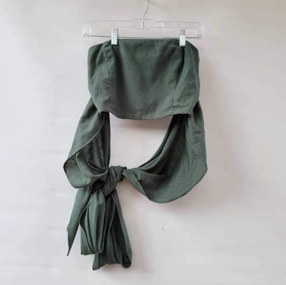 Commense Linen Crisscross Halter Crop Top Size Large Sage Green Boho Minimalist - Picture 1 of 10